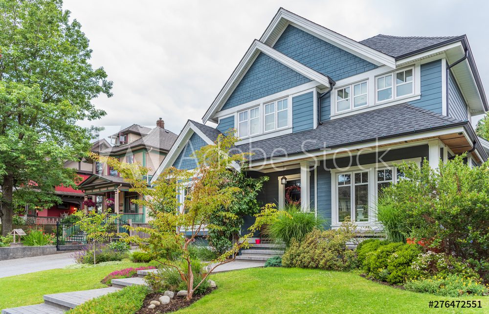 Houses in suburb at Summer in the north America. Luxury houses with nice landscape.