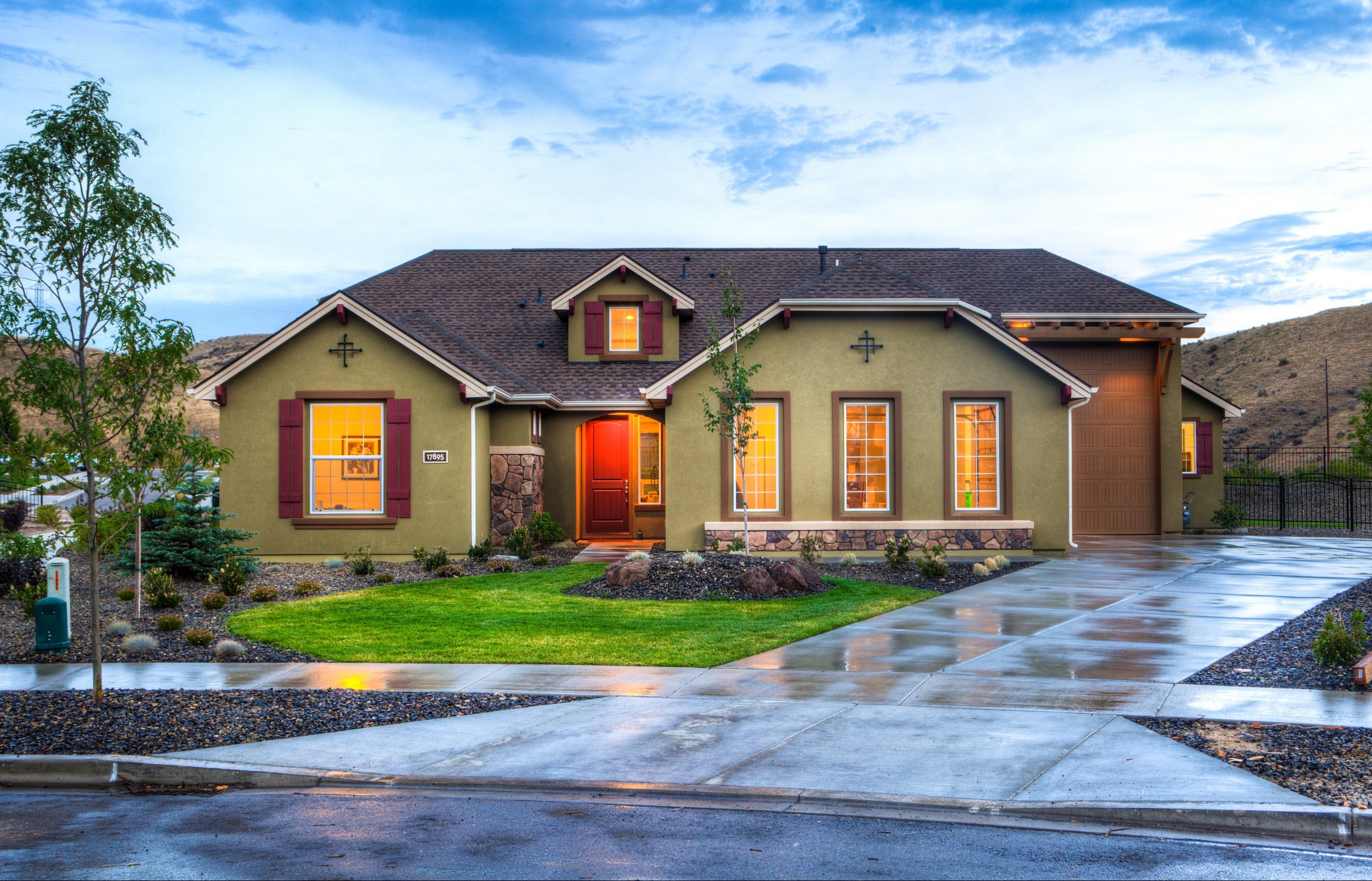 Lighted beige house